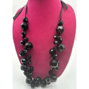 Beaded Crystal Necklace Black Ribbons OS Vintage whimsy goth victorian J 01-09